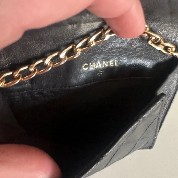 Authentic CHANEL Black Quilted Vintage Leather Wallet & Coin Purse on Chain - Picture 3 of 7